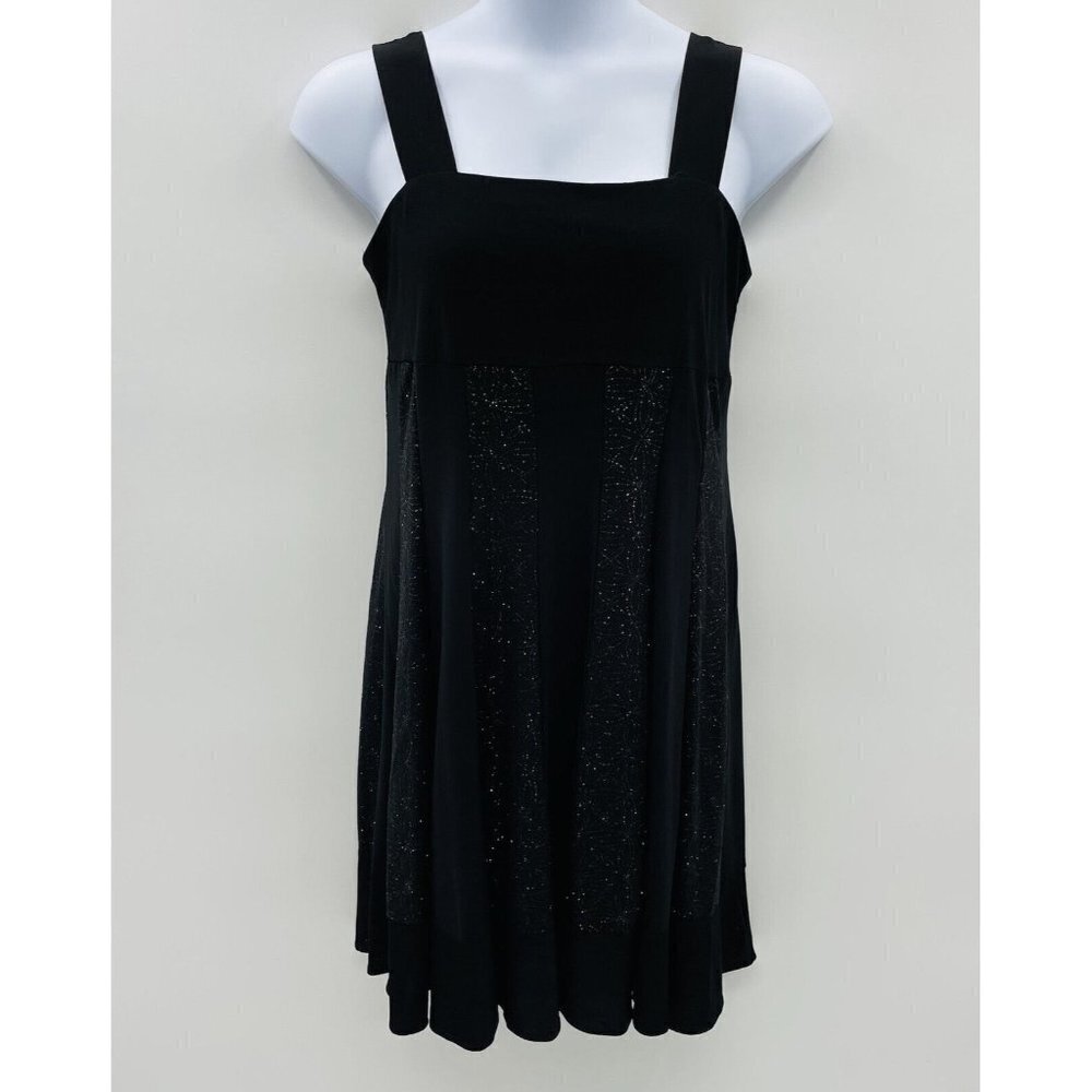 R‎ & M Richards Womens Size 12 Glitter Panel Stripe Fit & Flare Dress in Black